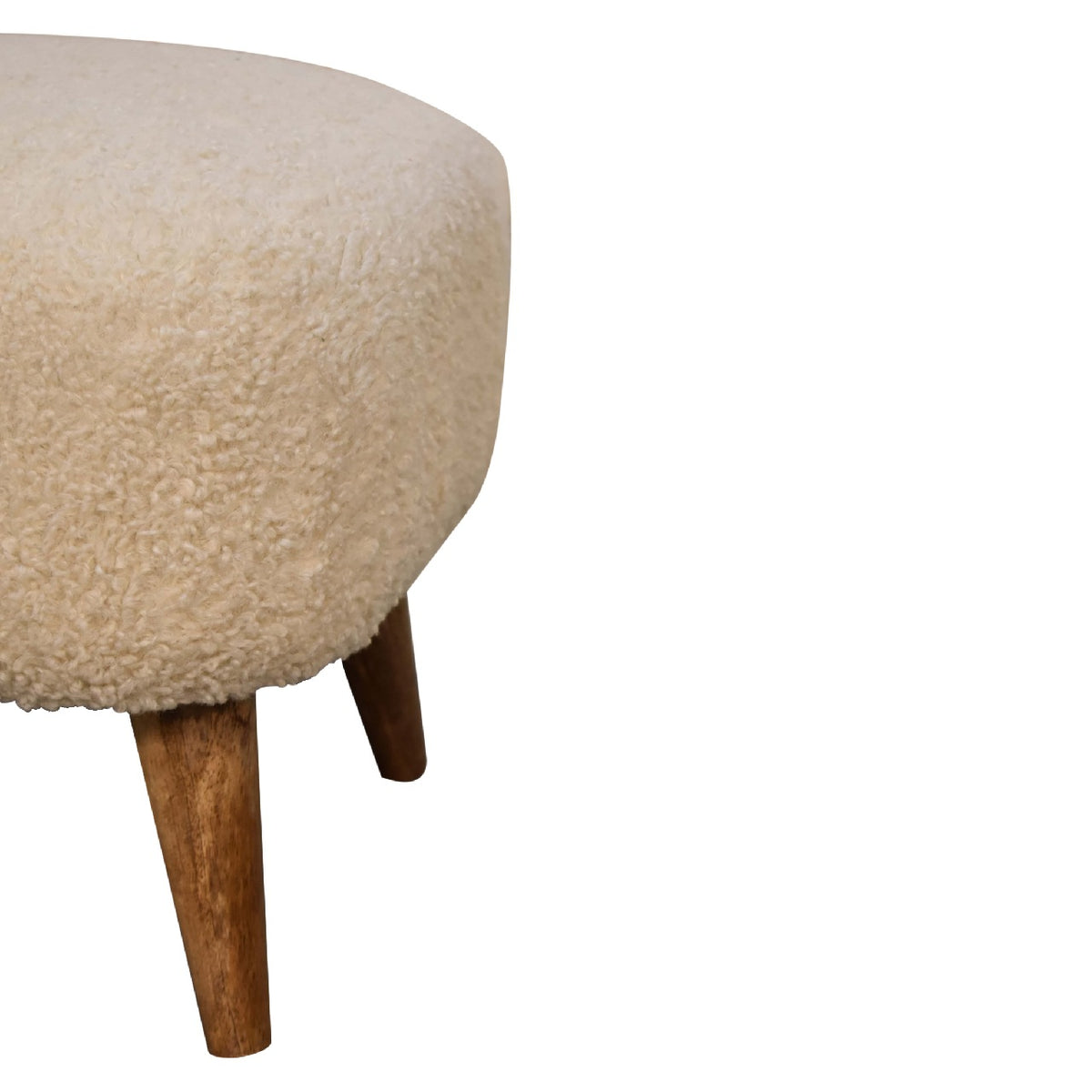 Nordic Cream Bouclé Round Ottoman Footstool