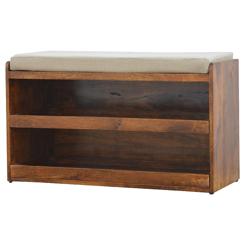 Solid Wood 2-Tier Shoe Storage Bench with Cushion