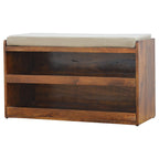 Solid Wood 2-Tier Shoe Storage Bench with Cushion