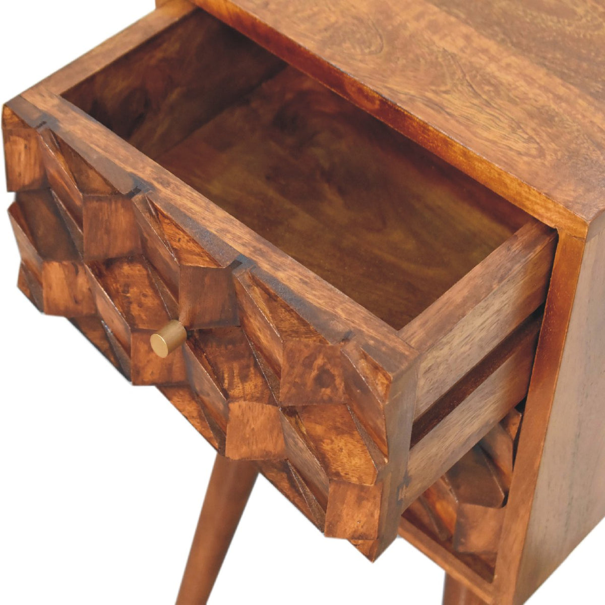 Solid Wood Geometric 3D Cube Nightstand