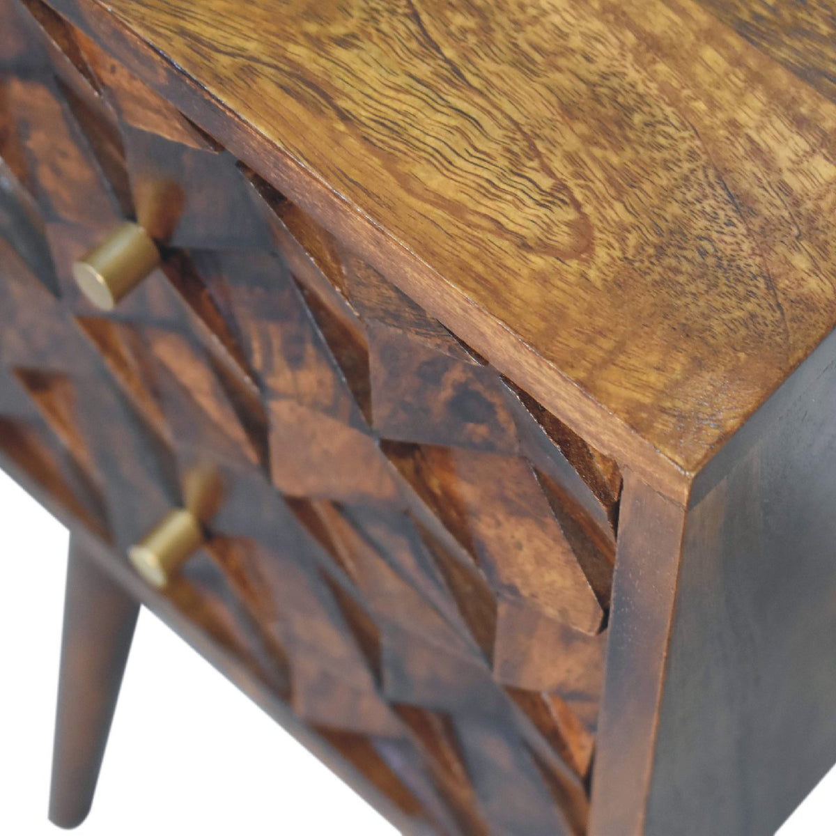 Solid Wood Geometric 3D Cube Nightstand