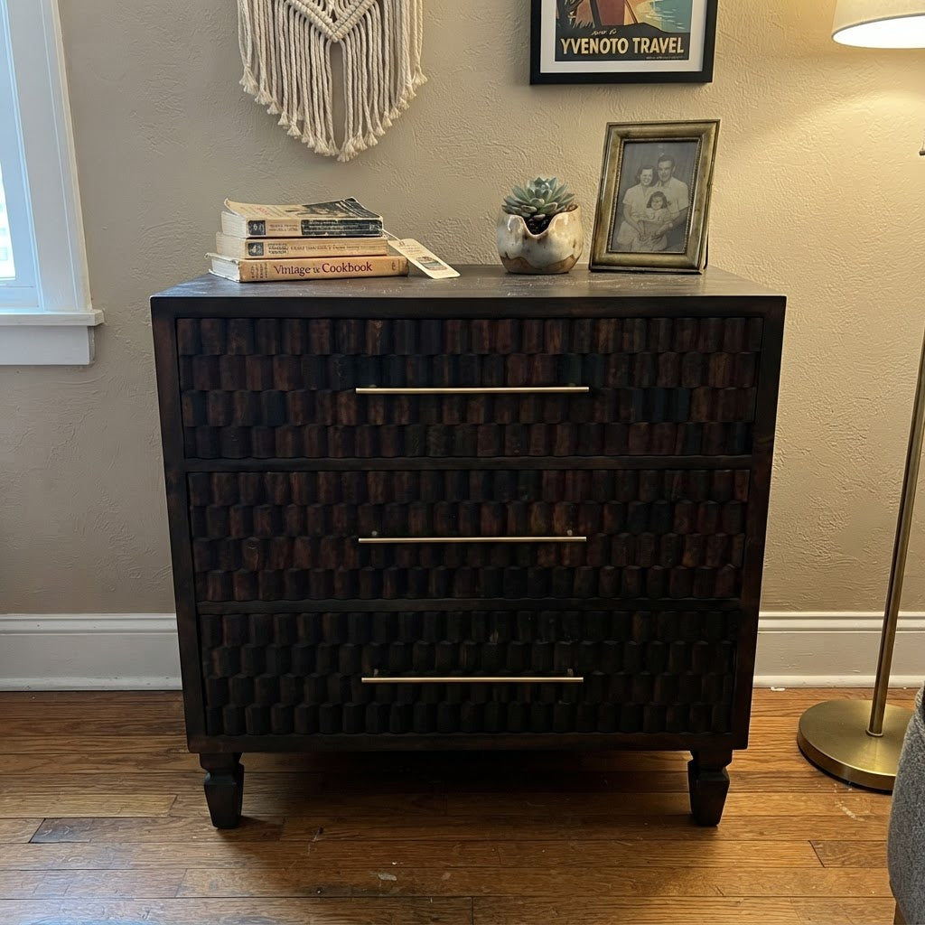 Solid Wood 3-Drawer Textured Chest