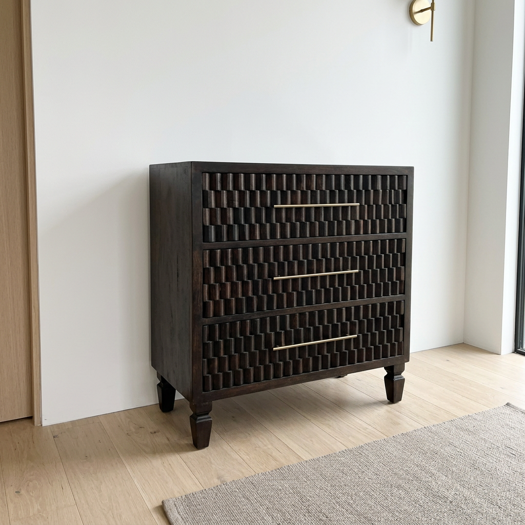 Solid Wood 3-Drawer Textured Chest