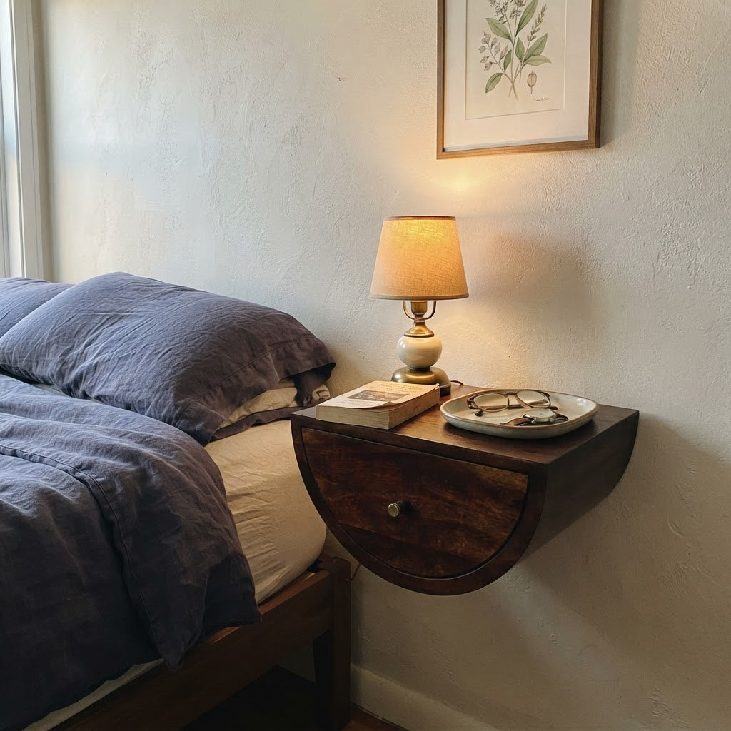 Solid Wood Floating Semicircle Wall Console