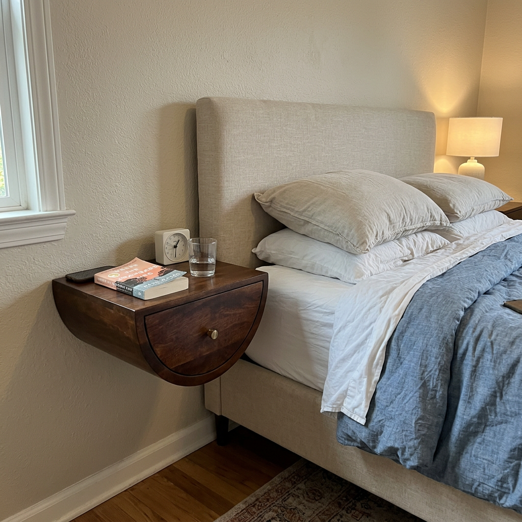 Solid Wood Floating Semicircle Wall Console