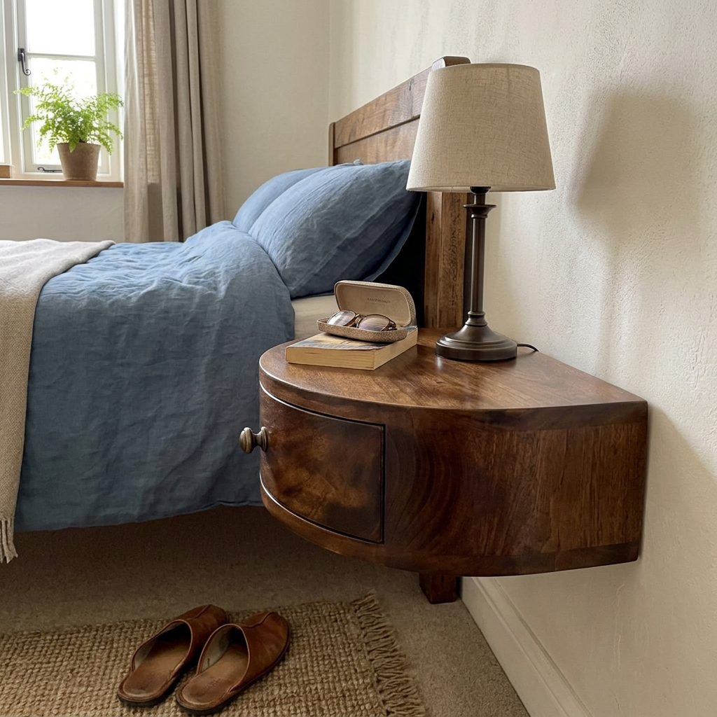 Solid Wood Floating Semicircle Console
