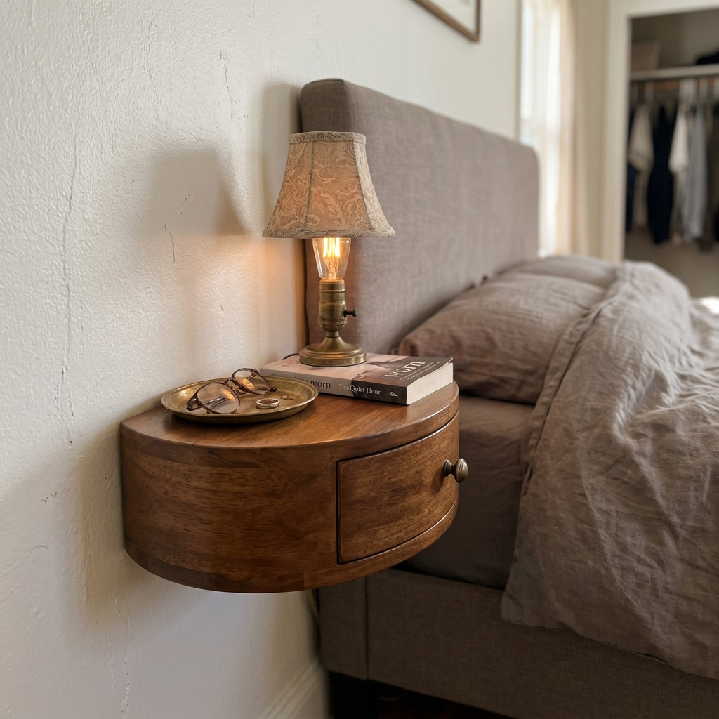 Solid Wood Floating Semicircle Console