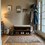 Solid Wood 2-Tier Shoe Storage Bench with Cushion