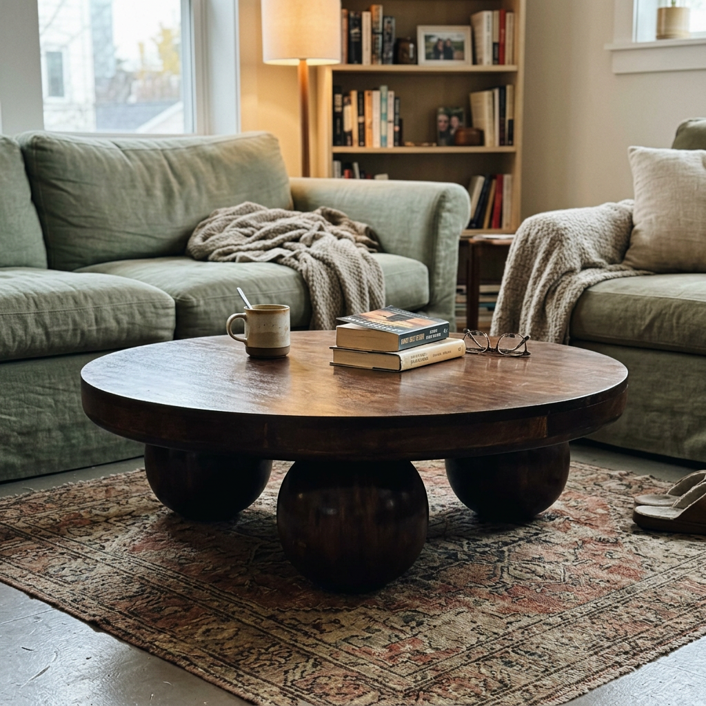 Solid Wood Sphere Leg Coffee Table
