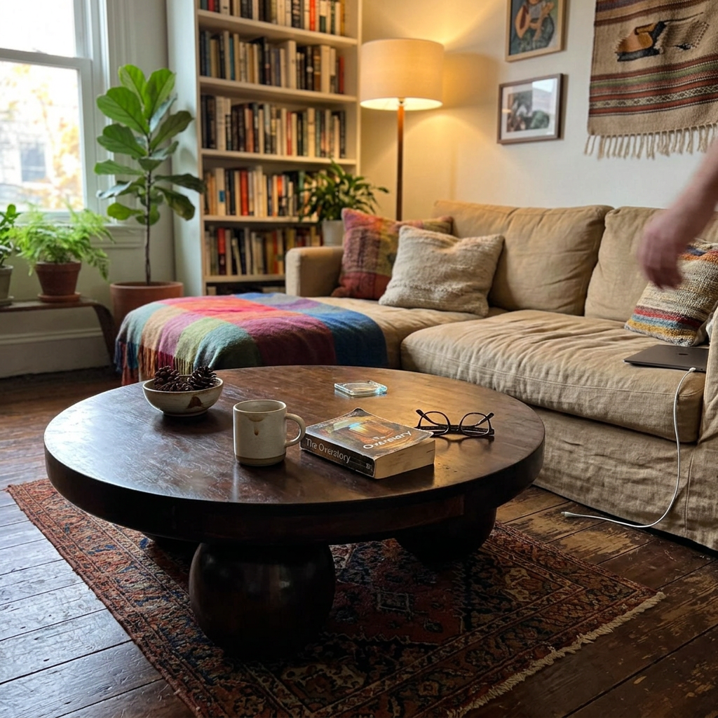 Solid Wood Sphere Leg Coffee Table
