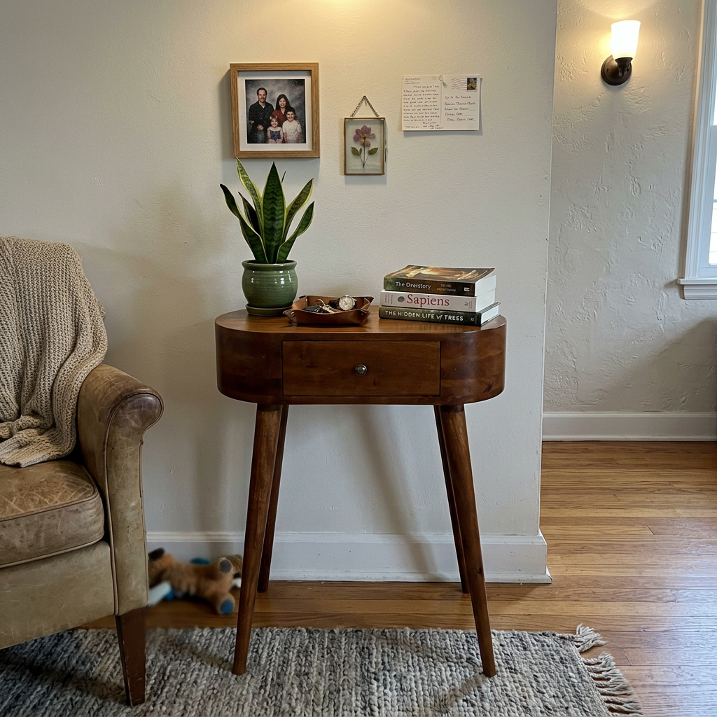 Solid Wood Oval Nightstand Console