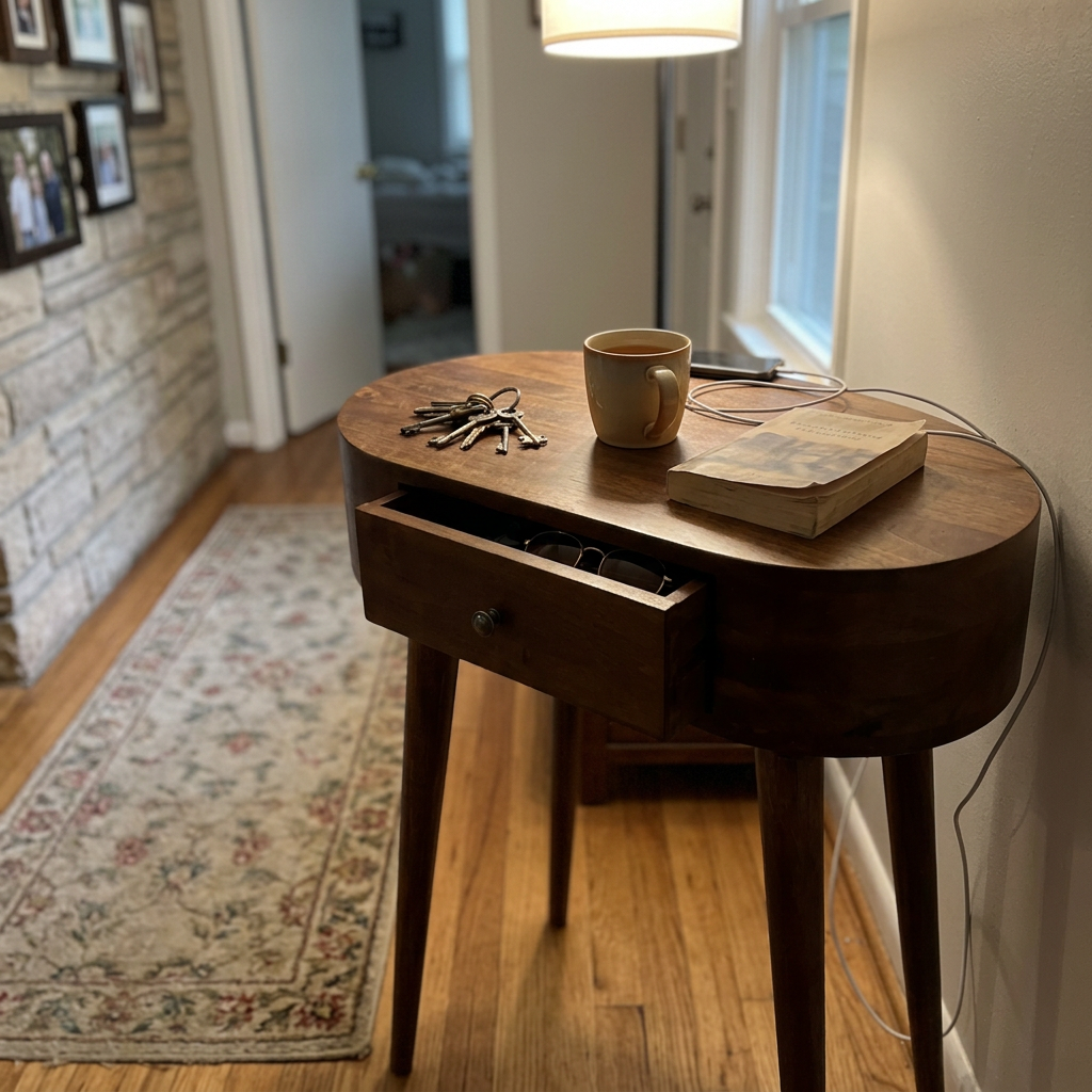 Solid Wood Oval Nightstand Console