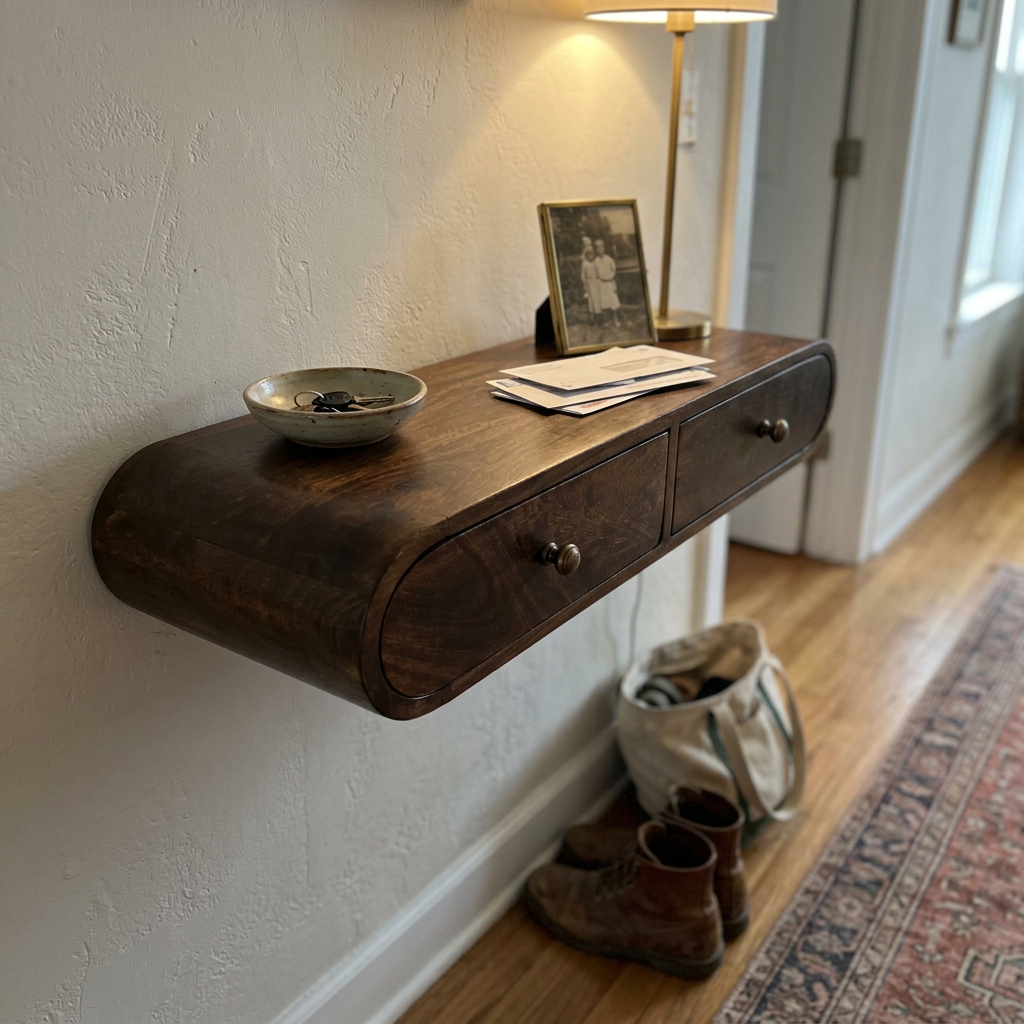Solid Wood Floating Oval Console