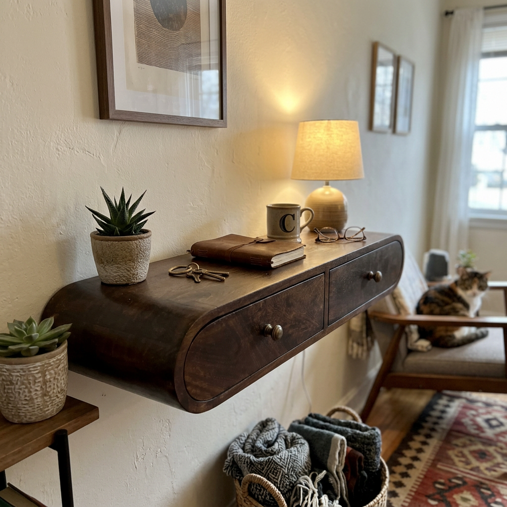Solid Wood Floating Oval Console