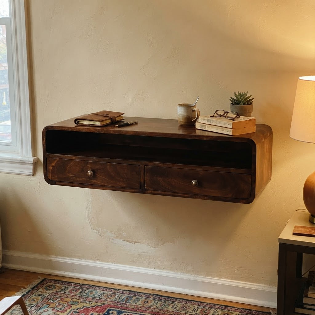 Solid Wood Wall-Mounted Floating Console Shelf