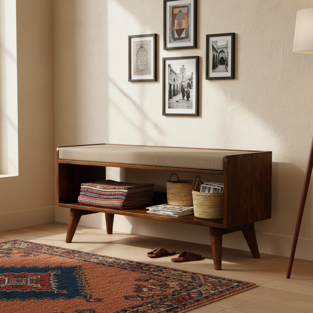 Artisan Furniture Nordic Solid Wood Mud Linen Storage Bench