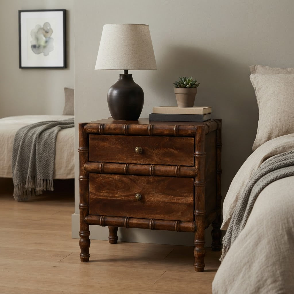 Solid Wood Faux Bamboo Nightstand