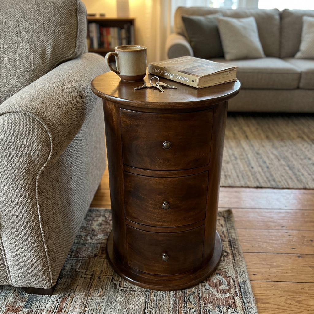 Solid Wood Round 3-Drawer Chest