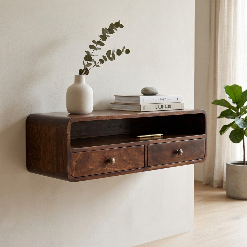 Solid Wood Wall-Mounted Floating Console Shelf