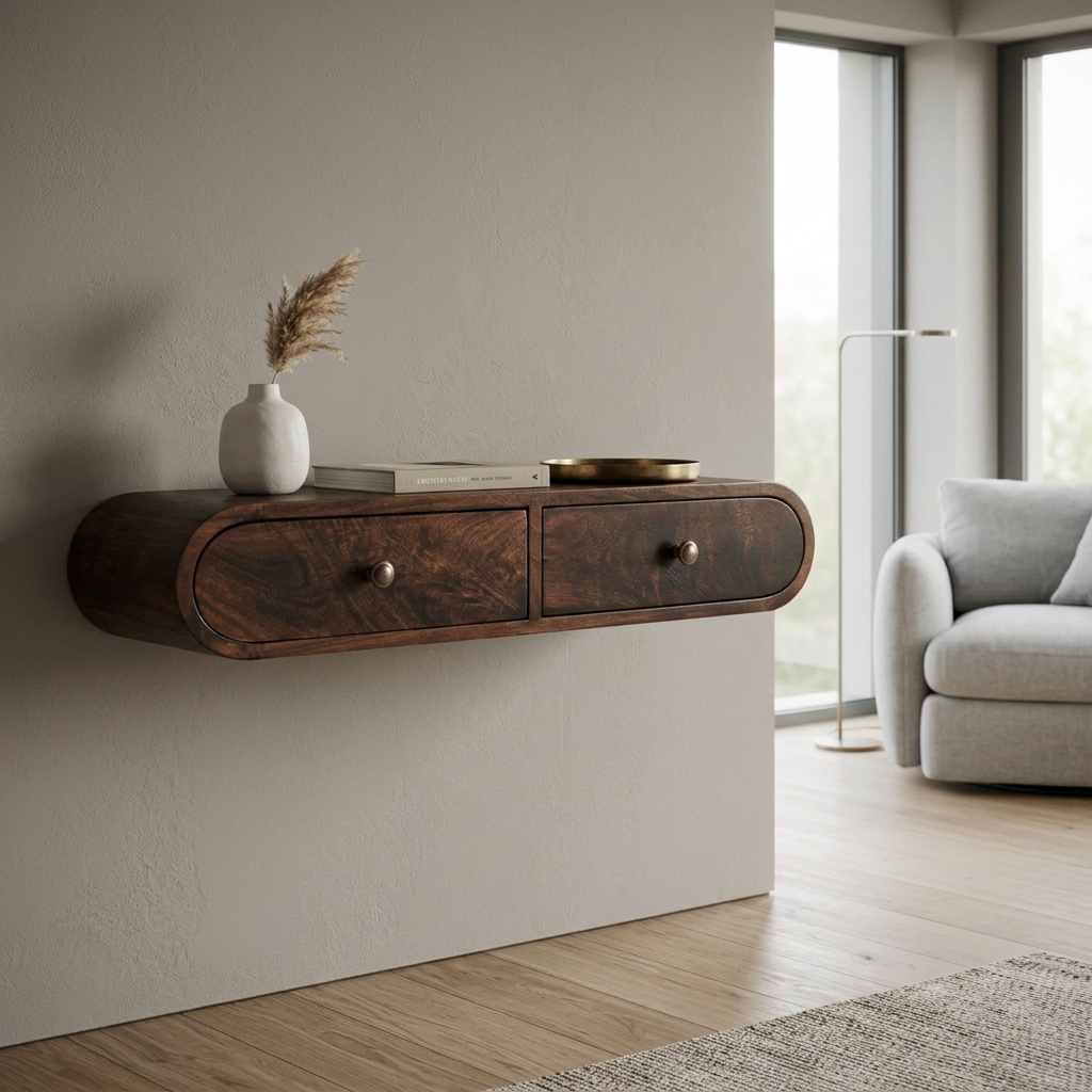 Solid Wood Floating Oval Console