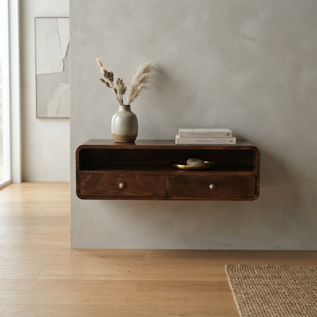 Solid Wood Wall-Mounted Floating Console Shelf