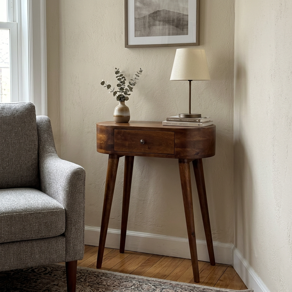 Solid Wood Oval Nightstand Console