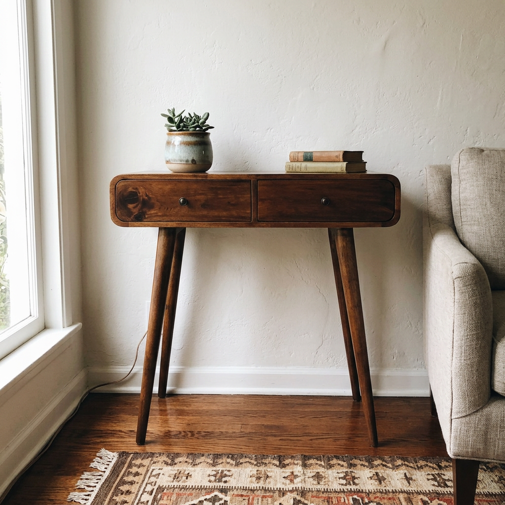 Solid Wood 2-Drawer Console Table