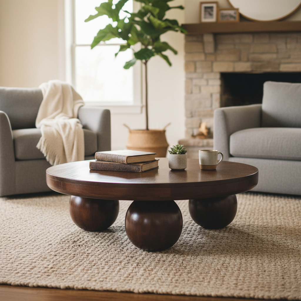 Solid Wood Sphere Leg Coffee Table