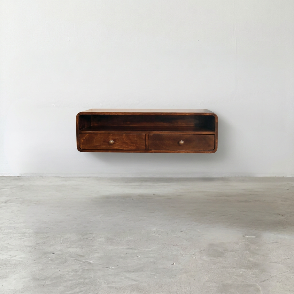 Solid Wood Wall-Mounted Floating Console Shelf