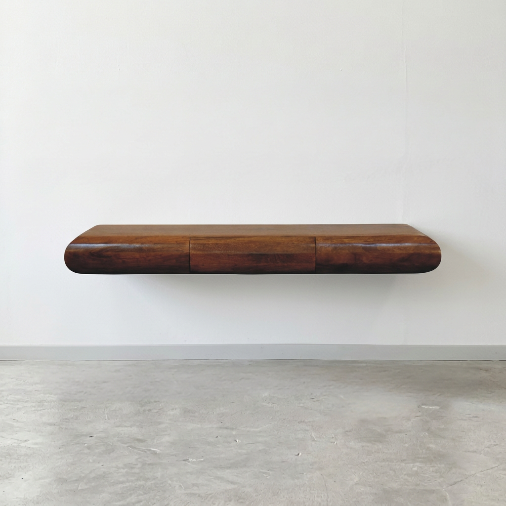Solid Wood Floating Curved Shelf Desk