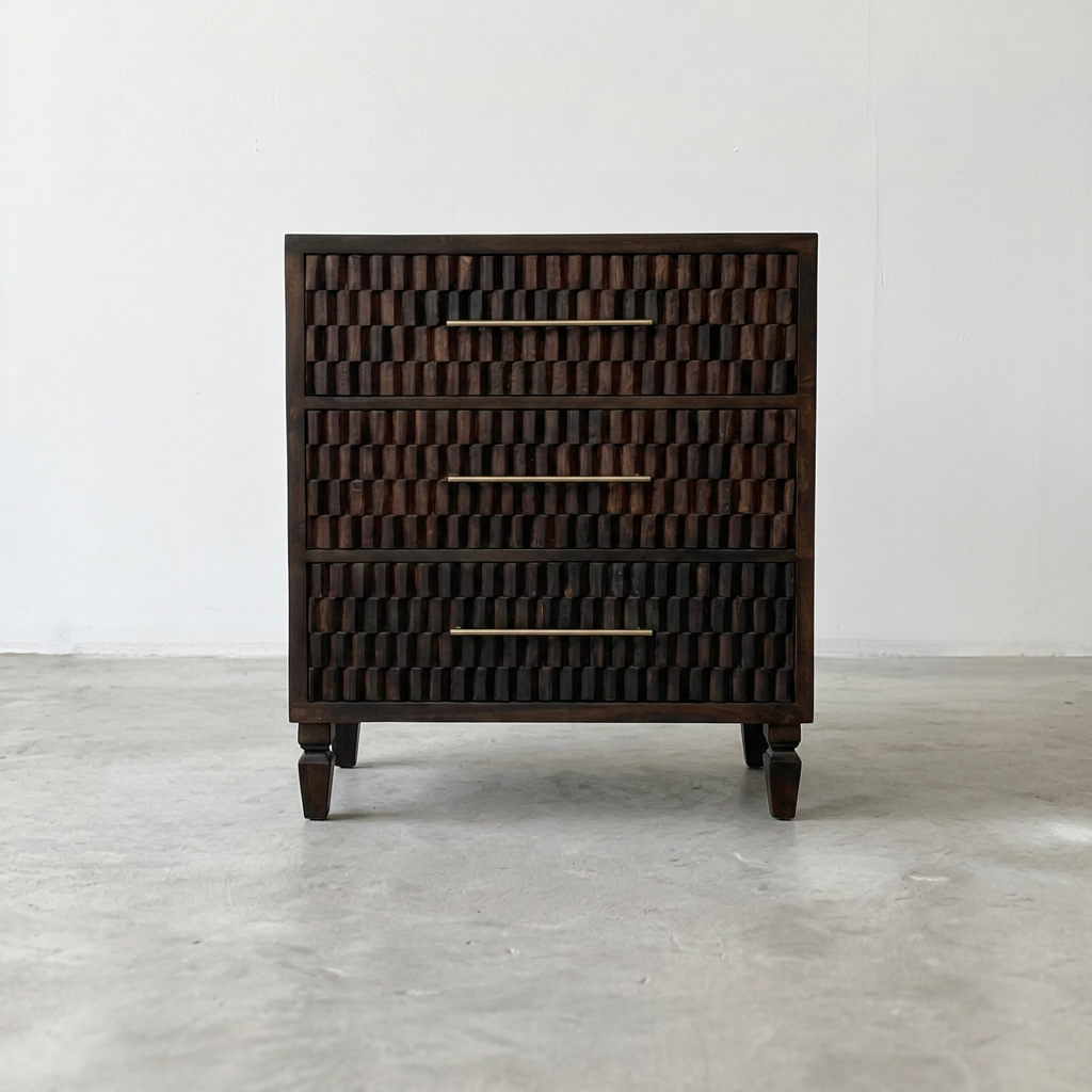 Solid Wood 3-Drawer Textured Chest
