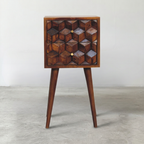 Solid Wood Geometric 3D Cube Nightstand