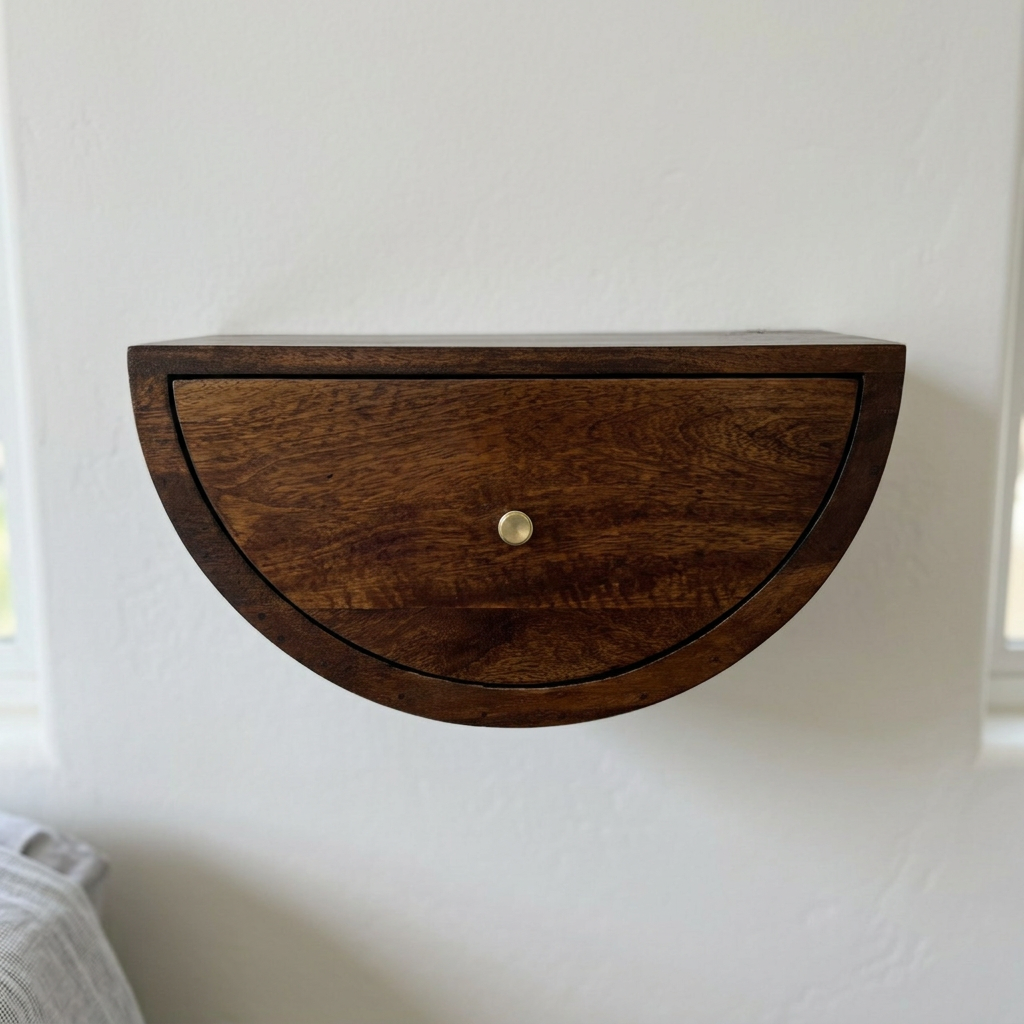 Solid Wood Floating Semicircle Wall Console