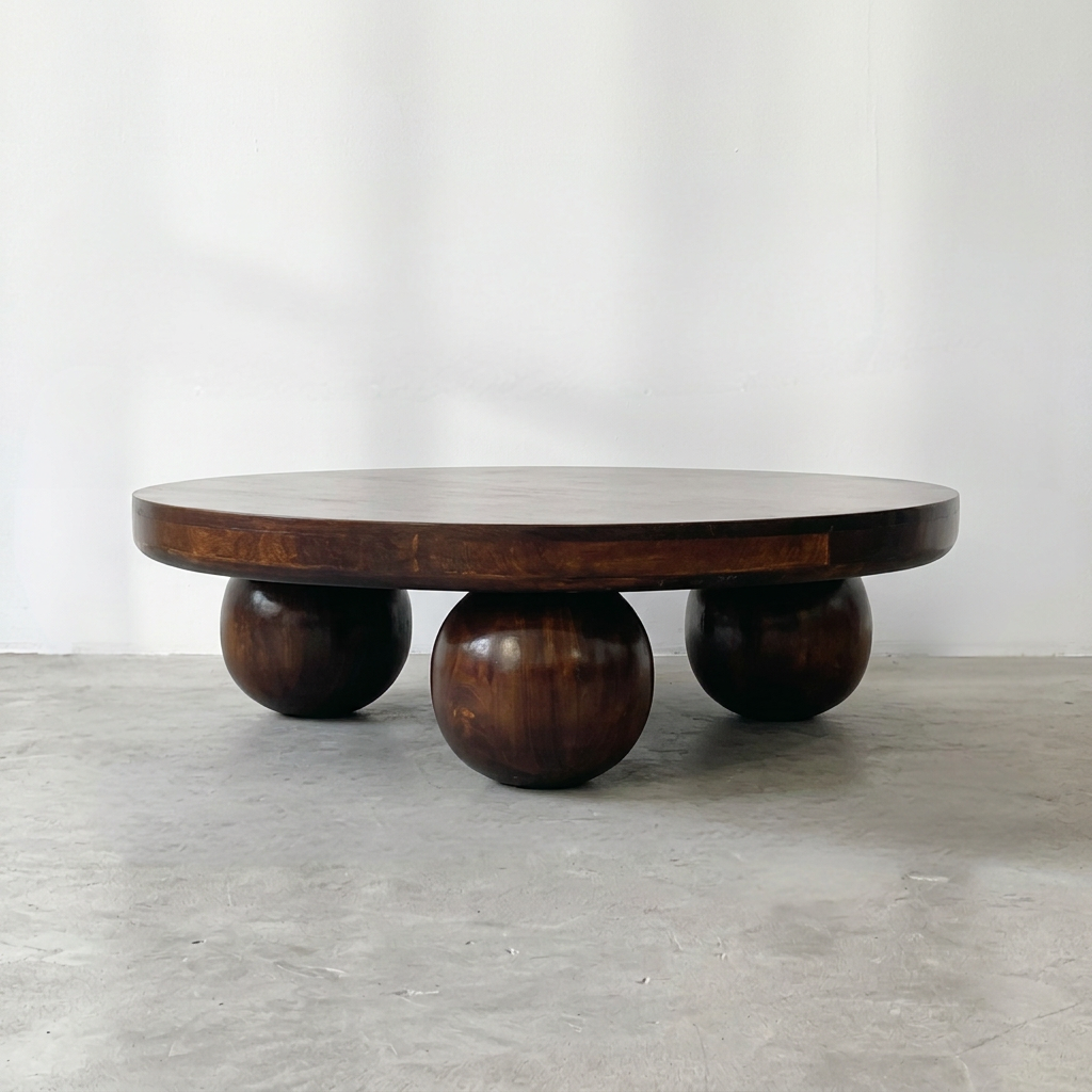 Solid Wood Sphere Leg Coffee Table