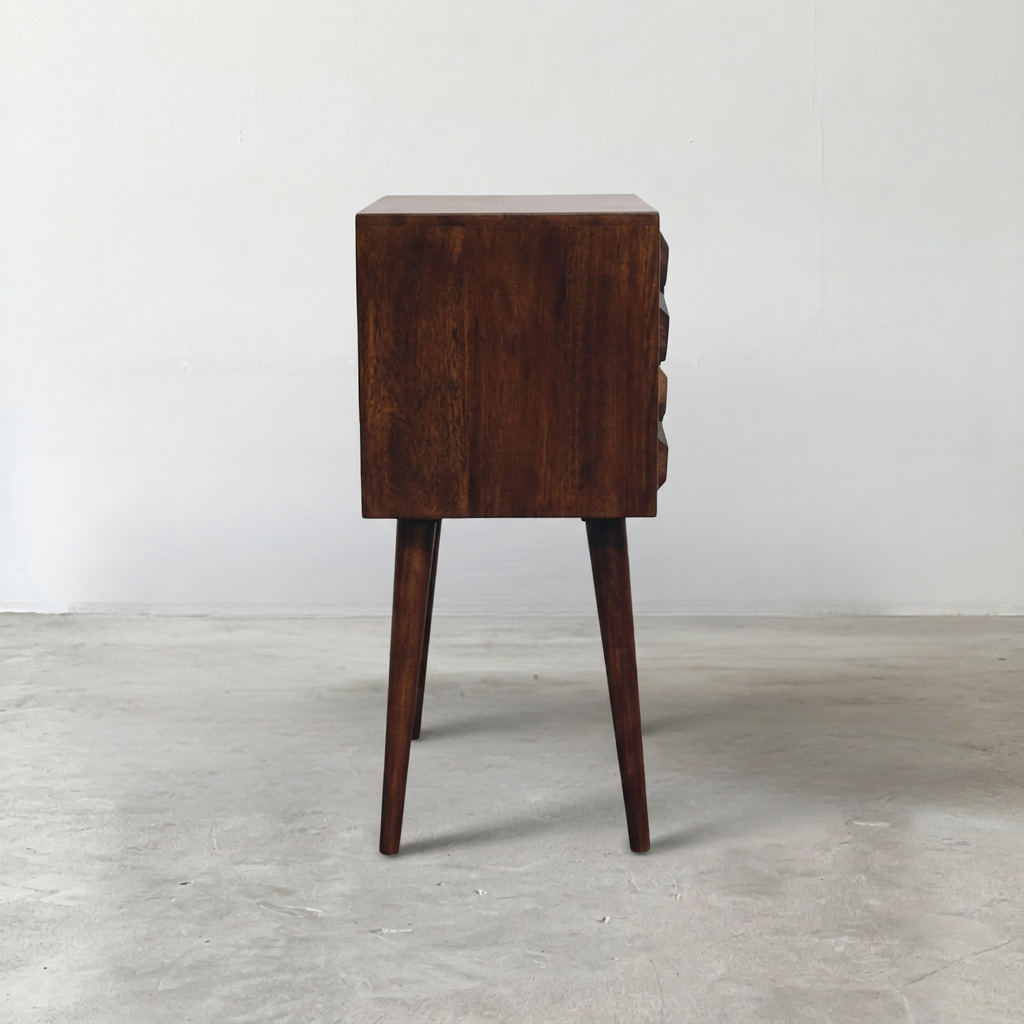 Solid Wood Geometric 3D Cube Nightstand