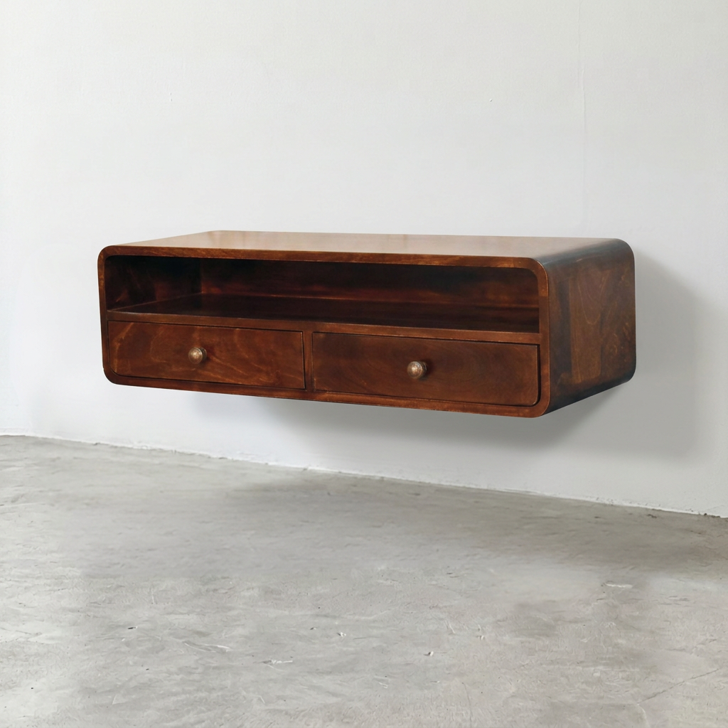 Solid Wood Wall-Mounted Floating Console Shelf