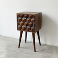 Solid Wood Geometric 3D Cube Nightstand