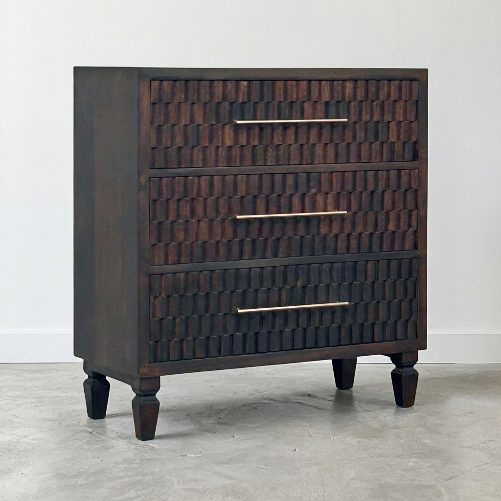 Solid Wood 3-Drawer Textured Chest