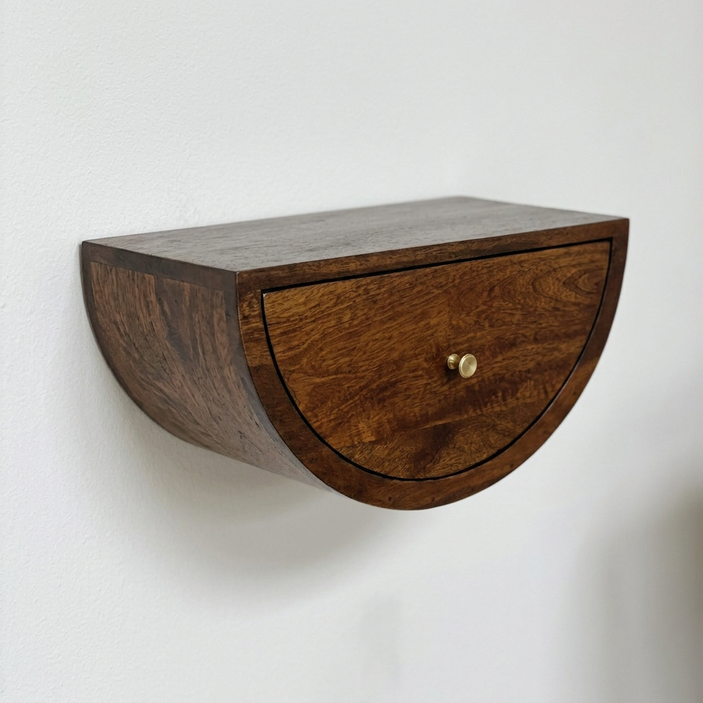Solid Wood Floating Semicircle Wall Console