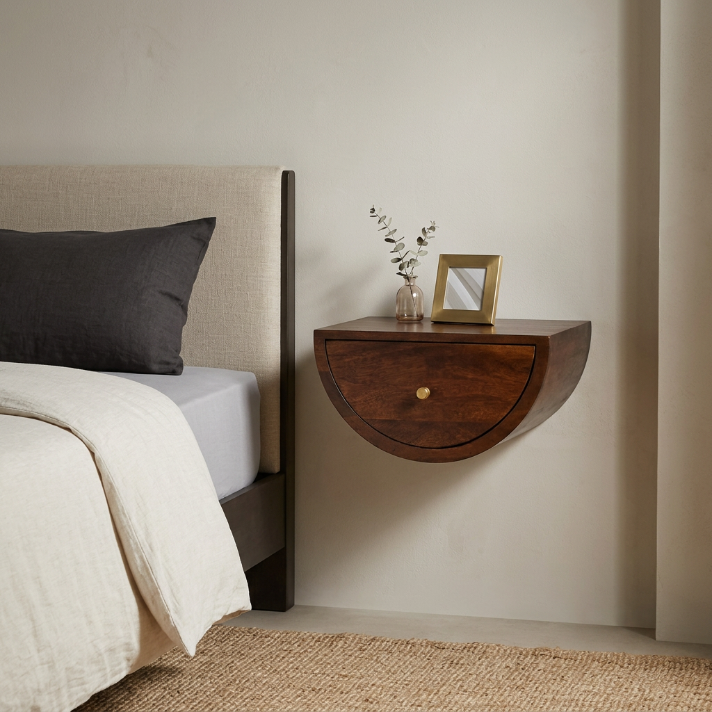 Solid Wood Floating Semicircle Wall Console