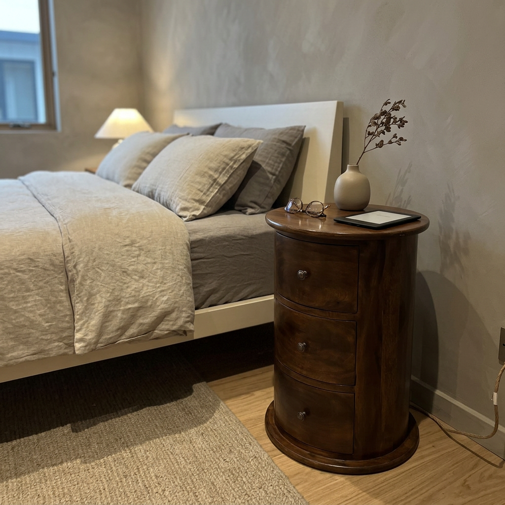 Solid Wood Round 3-Drawer Chest