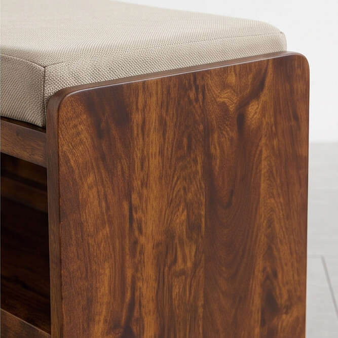 Solid Wood 2-Tier Shoe Storage Bench with Cushion