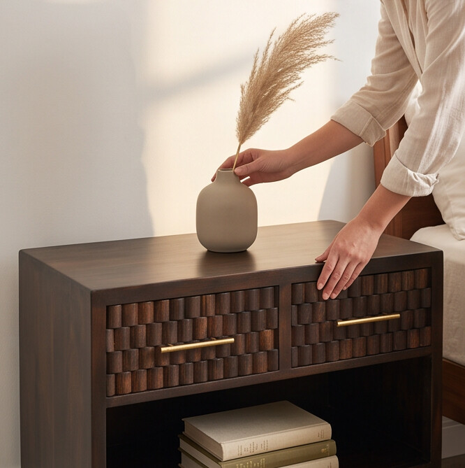 Solid Wood Textured Media Console